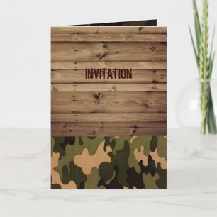 Invitation grange rustique bois pays ouest Camo Mariage