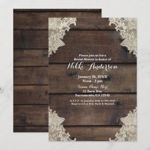 Invitation Grange Rustique en Bois & Dentelle Élégant Mariage