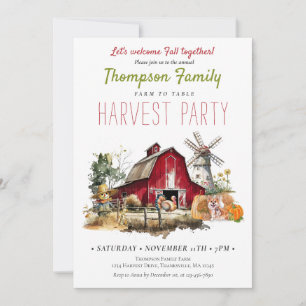 Invitation Grange Windmill Automne Harvest Party Thanksgiving