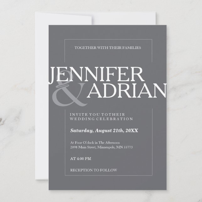 Invitation Granite Gris Moderne Minimal Simple Mariage Invita (Dos)