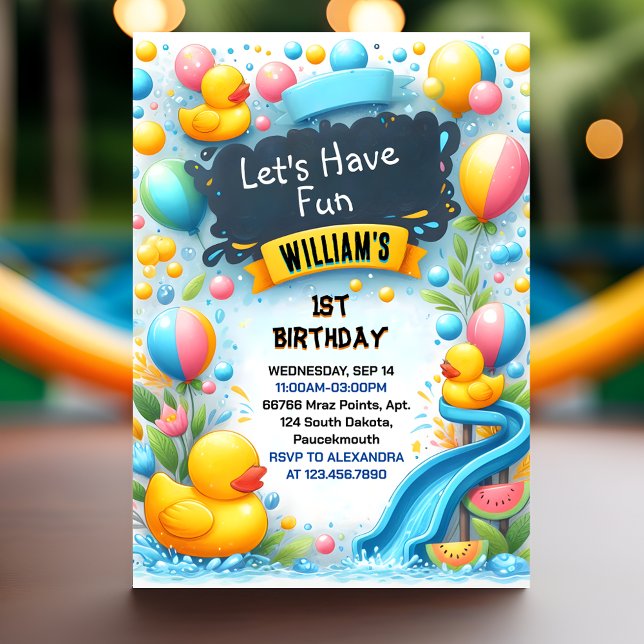 Invitation Graph Splash Bubbles Summer Duck Foam 1er annivers (Créateur téléchargé)
