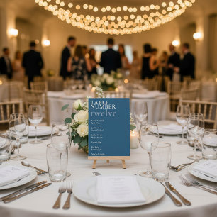 Invitation Graphique de nom de table minimale bleue coupée