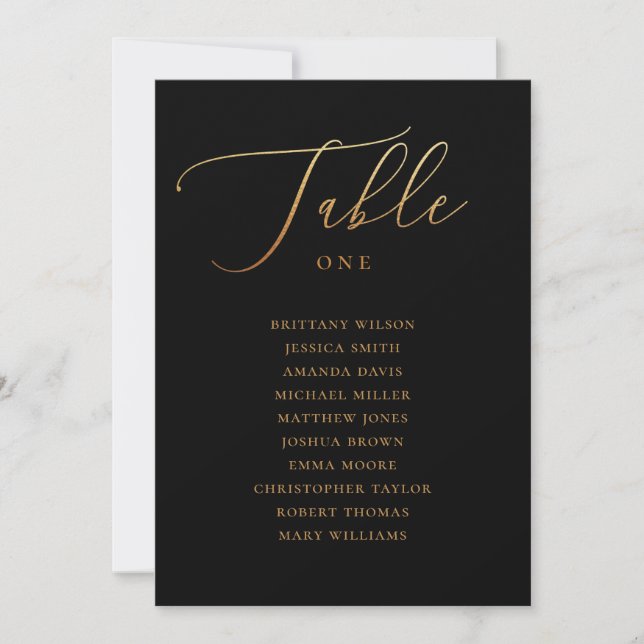 Invitation Graphique de placement de mariage élégant or et no (Devant)