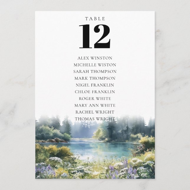 Invitation Graphique de table de fleurs de lac forestier (Devant)