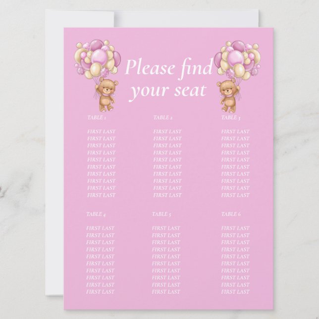 Invitation Graphique de tableau de baby shower Girl Teddy Bal (Devant)