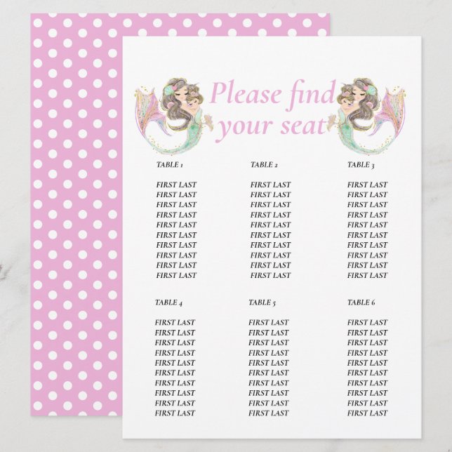 Invitation Graphique de tableau rose de la sirène Brown baby  (Devant / Derrière)