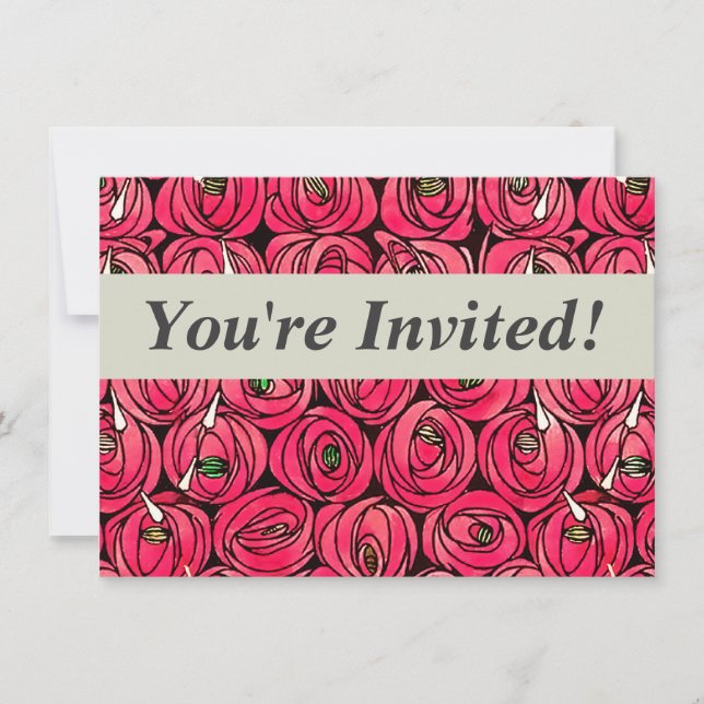 Invitation Graphique rose Art Nouveau Rennie Macintosh (Devant)