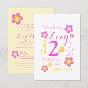 Invitation Graphisme de fleurs pour 2e anniversaire jaune ros