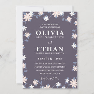 Invitation Graphisme de fleurs sauvages minimaliste violet