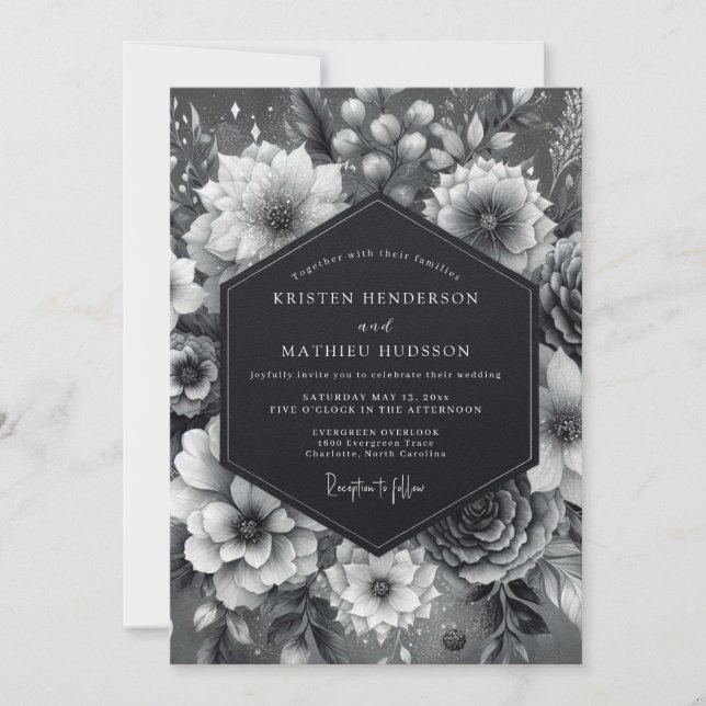 Invitation Graphite Somber Bloom Mariage (Devant)