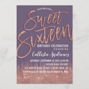 Invitation Grappe violet Rose or Parties scintillant Typograp