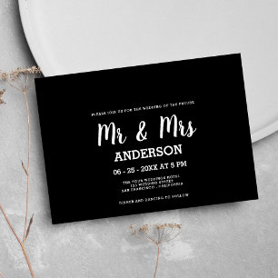 Invitation Gras blanc noir manuscrit M. MRS mariage