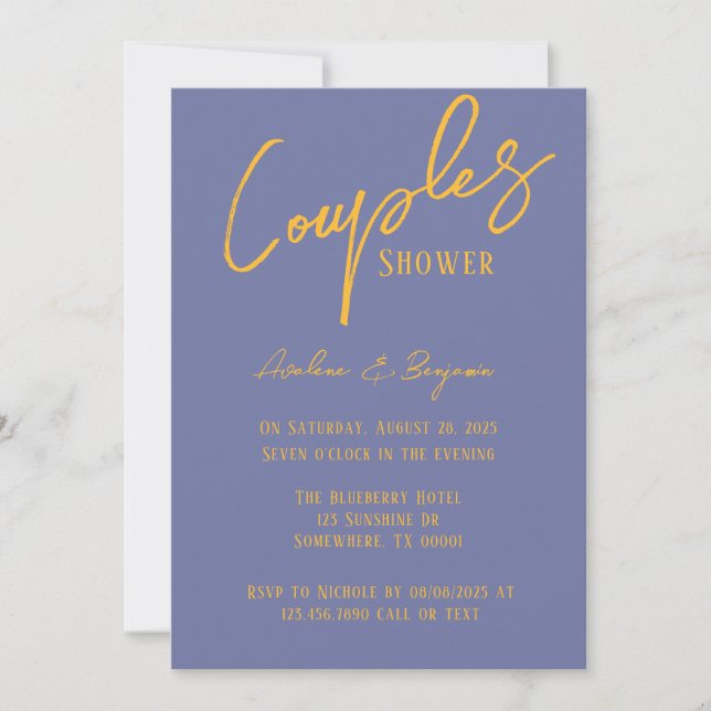 Invitation Gras Blueberry Sunshine Typographie Couples Douche (Devant)
