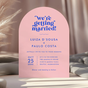 Invitation Gras brillant rose moderne + Mariage bleu