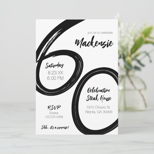 Invitation Gras Brush Stroke 60e anniversaire Surprise Party (Debout devant)