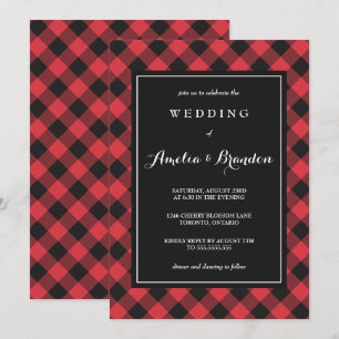 Invitation Gras Buffalo Plaid Red & Black Mariage
