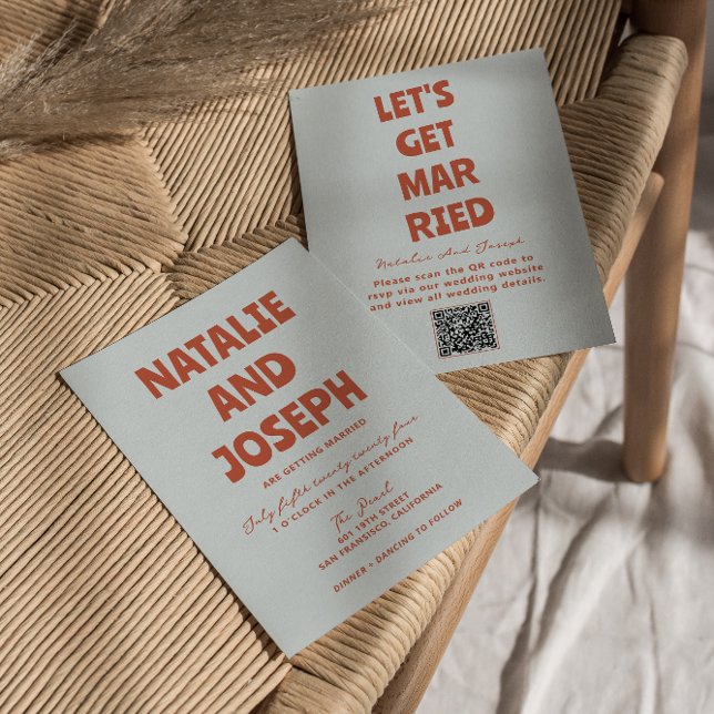 Invitation Gras Colorful Retro Funky unique Code QR Mariage (Créateur téléchargé)