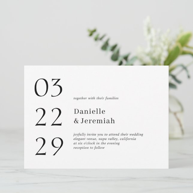 Invitation Gras Date Clean Minimal Élégant Mariage moderne (Debout devant)