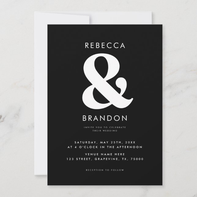 Invitation Gras élégant Ampersand QR Code tout en un Mariage (Devant)