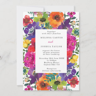 Invitation Gras Fiesta Fleurs colorées Mariage d'été