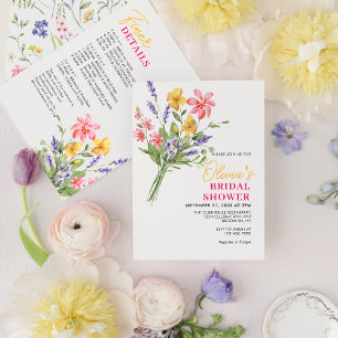 Invitation Gras Fleurs sauvages brillantes Bachelorette nupti