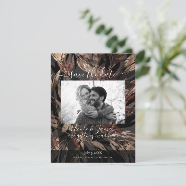 Invitation Gras Floral Botanical Wedding Enregistrer la date (Debout devant)