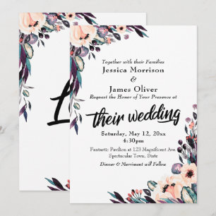 Invitation Gras Florales d'aquarelle avec leur script Mariage