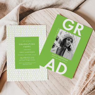 Invitation Gras Grad Lime Green Photo Party