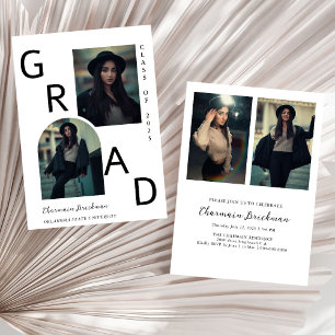 Invitation Gras GRAD photo multiple noir & blanc Graduation