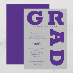 Invitation Gras GRAD Purple et Grey Graduation