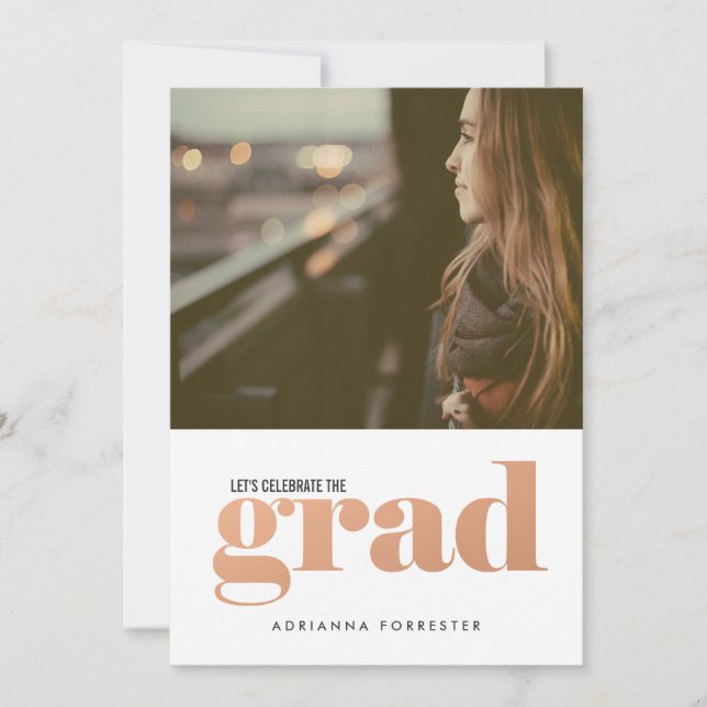 Invitation Gras Grad Rose Gold Typographie (Devant)