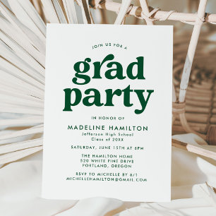 Invitation Gras Green Typography Graduation Party