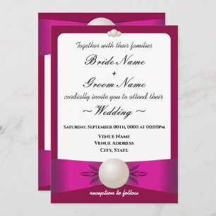 Invitation Gras Magenta Pearl Ribbon Mariage & Réception