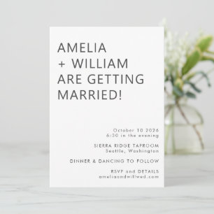 Invitation Gras minimaliste moderne noir blanc Mariage classi