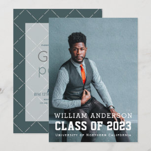 Invitation Gras Minimaliste Photo Bleu Diplôme Virtuel