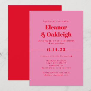 Invitation Gras moderne esthétique rose et Mariage rouge