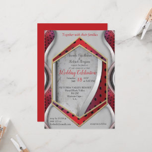 Invitation Gras moderne métal 3D Gris rouge texture look