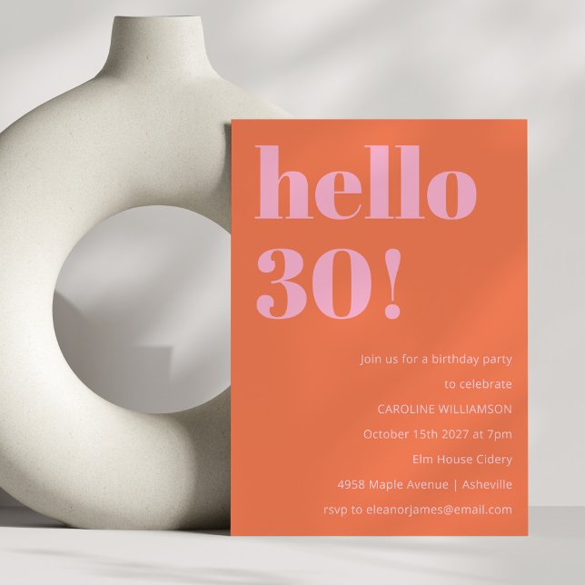 Invitation Gras Moderne Simple Orange Rose 30ème anniversaire (Créateur téléchargé)