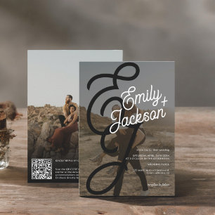 Invitation Gras monogramme photos noms boho qr code mariage
