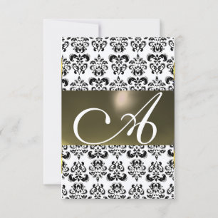 Invitation GRAS NOIR BLANC DAMASK GEM MONOGRAM rsvp argent