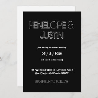 Invitation Gras noir & blanc minimaliste Mariage moderne