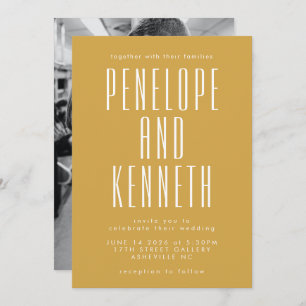 Invitation Gras Noms Typographie rétro Mariage photo jaune