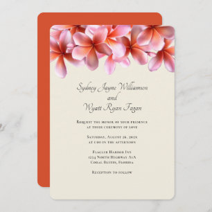 Invitation Gras Plumeria Bordure florale Mariage simple