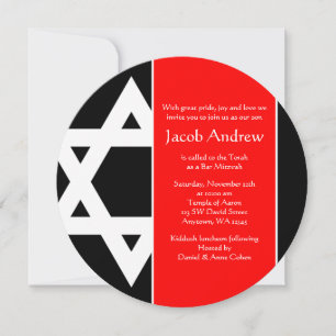 Invitation Gras Red Black Star de David Round Bar Mitzvah