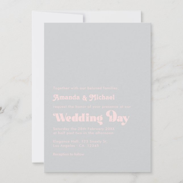Invitation Gras Retro Typographie Blush et Grey Mariage (Devant)