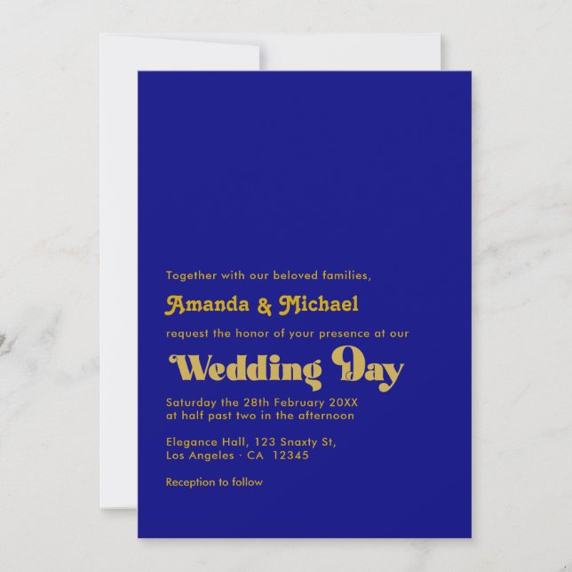Invitation Gras Retro Typographie Marine et Mariage d'or (Devant)