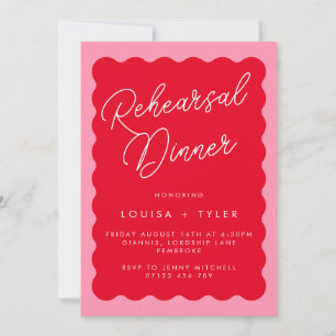 Invitation Gras Retro Wavy Rouge & Fête des mariées rose