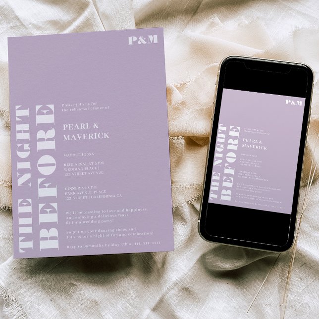 Invitation Gras simple lavande mariage dîner de répétition (Créateur téléchargé)