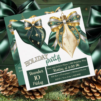 Invitation Gras Vert et Or Vacances Baubles avec Ruban