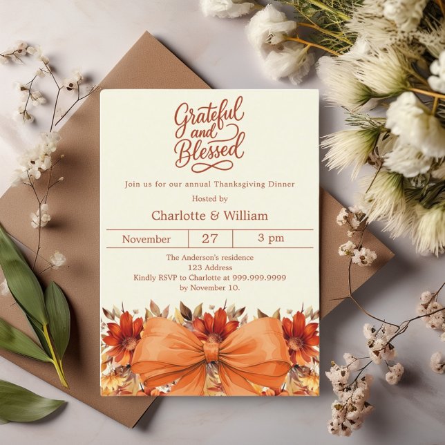 Invitation Grateful bénie arc fleuri orange Thanksgiving (Créateur téléchargé)